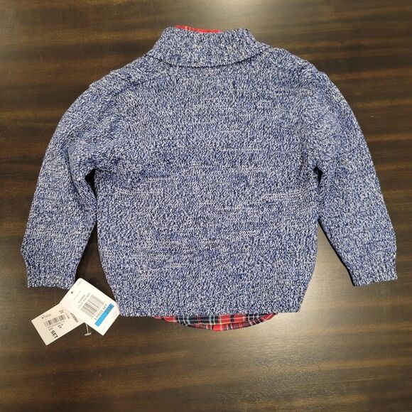 NWT Nautica Boys 24M Sweater & Shirt Set Red Plaid Blue Collar Cardigan Preppy - Picture 2 of 5